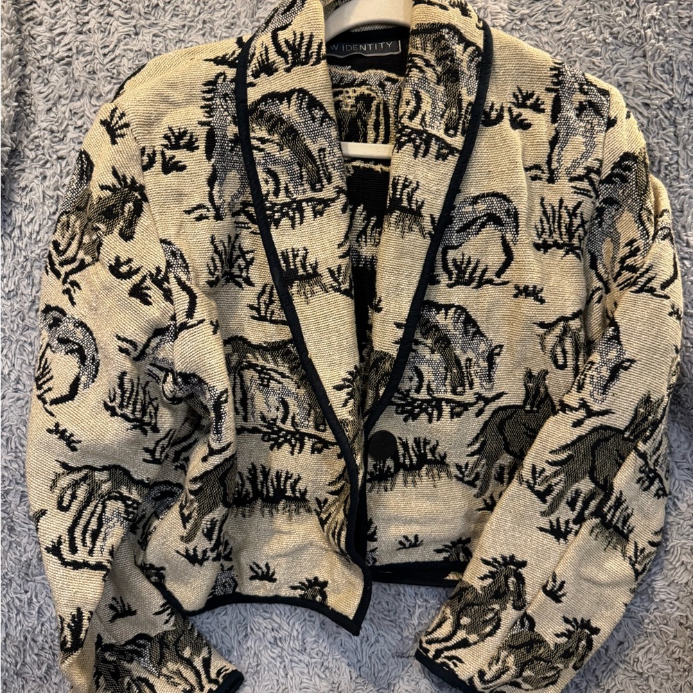Vignette Black and Cream Animal Print Blazer